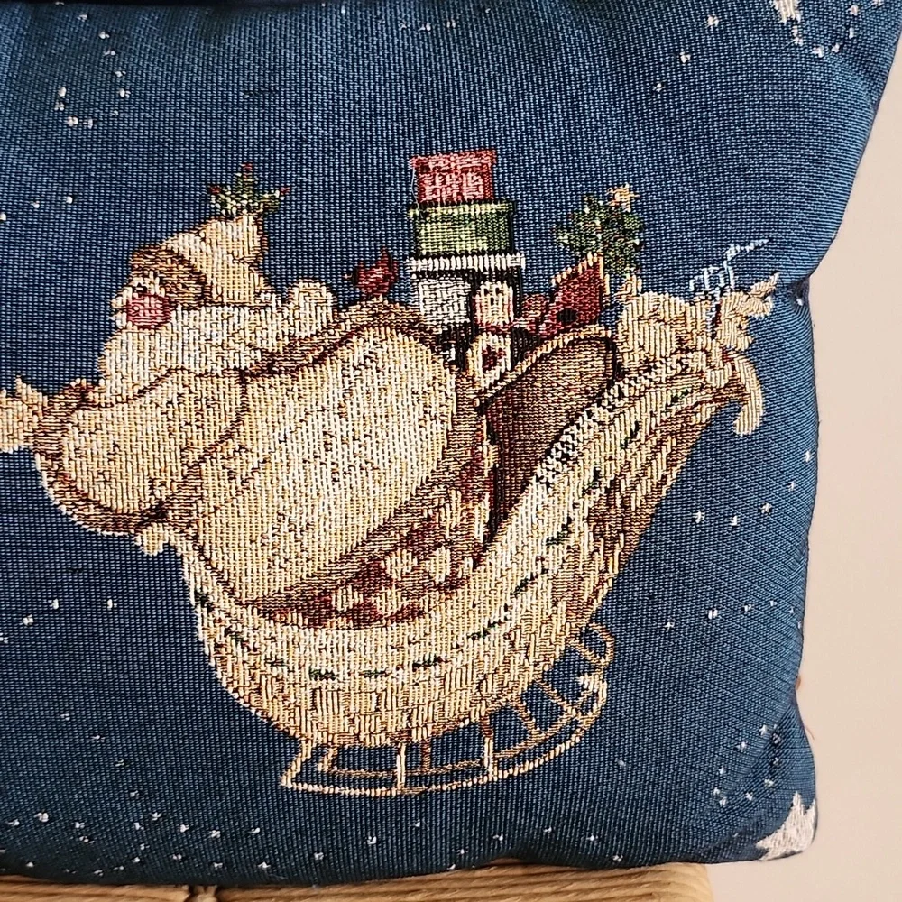 Festive Santa Drives Reindeer Sleigh Cushion Pillow Set Sandi Gore Evans Vintage